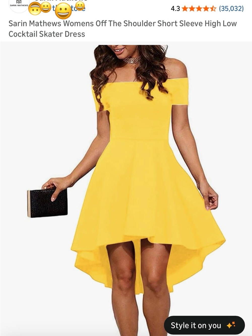 Sarin Mathews Off-the-Shoulder High-Low Dress in Yellow